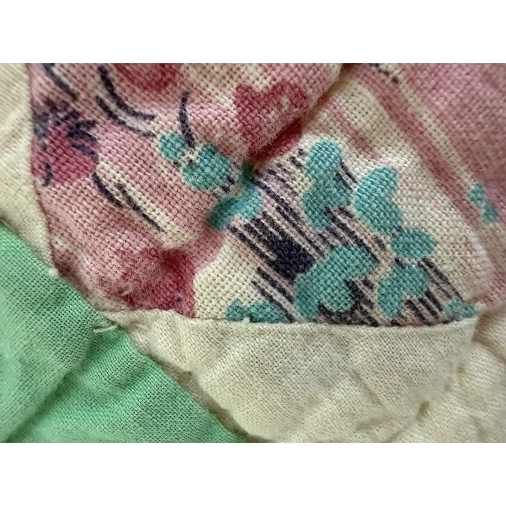 Vintage Hand Quilted Double Arrow Pattern Quilt 78x86 Feedsack c.1940s